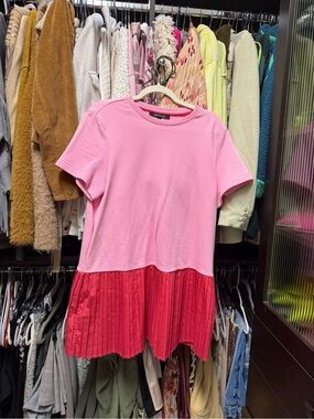 Womens ' Pink and Red Two-Tone Pleated Hem dress